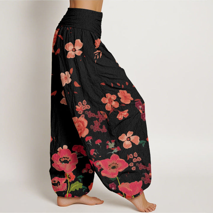 Pantalones harén con cintura elástica para mujer, diseño de amapolas rojas y piedras de Buddha Stones - image 3
