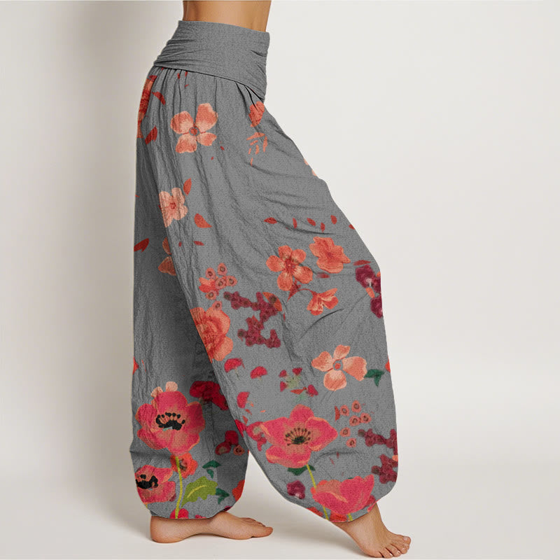 Pantalones harén con cintura elástica para mujer, diseño de amapolas rojas y piedras de Buddha Stones - image 6