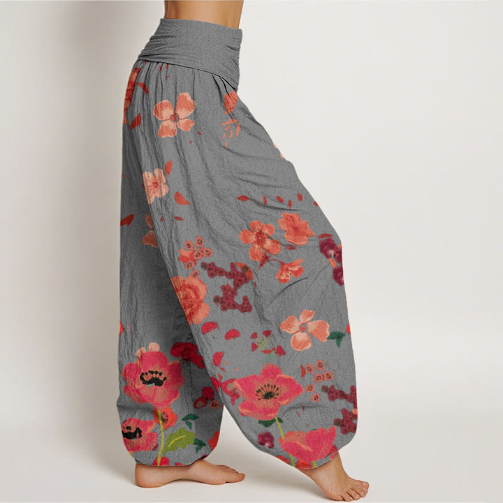 Pantalones harén con cintura elástica para mujer, diseño de amapolas rojas y piedras de Buddha Stones - image 7