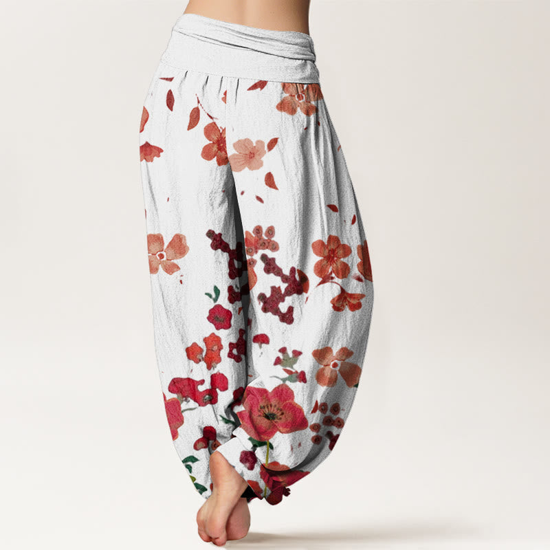 Pantalones harén con cintura elástica para mujer, diseño de amapolas rojas y piedras de Buddha Stones - image 9