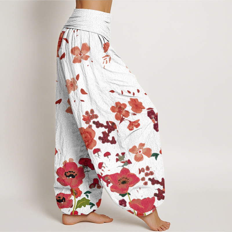 Pantalones harén con cintura elástica para mujer, diseño de amapolas rojas y piedras de Buddha Stones - image 9