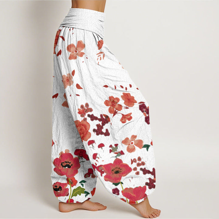 Pantalones harén con cintura elástica para mujer, diseño de amapolas rojas y piedras de Buddha Stones - image 10