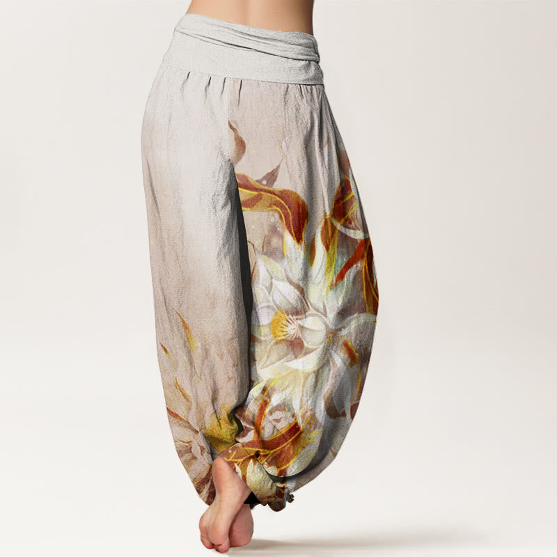 Pantalones harén con cintura elástica para mujer con diseño de flores de epifilo y Buddha Stones - image 5
