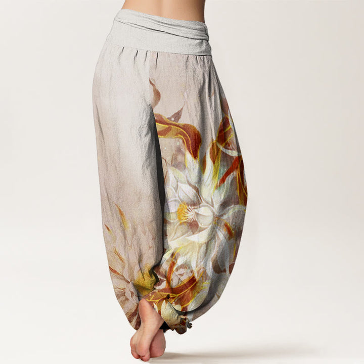 Pantalones harén con cintura elástica para mujer con diseño de flores de epifilo y Buddha Stones - image 5