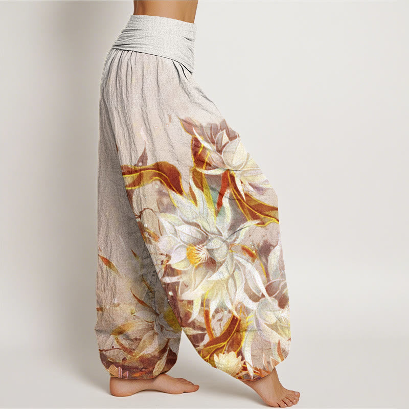 Pantalones harén con cintura elástica para mujer con diseño de flores de epifilo y Buddha Stones - image 6
