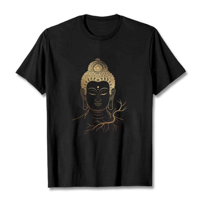 Camiseta con cabeza de Buddha Stones de Buda para meditación dorada - Negro - 2XL - image 1