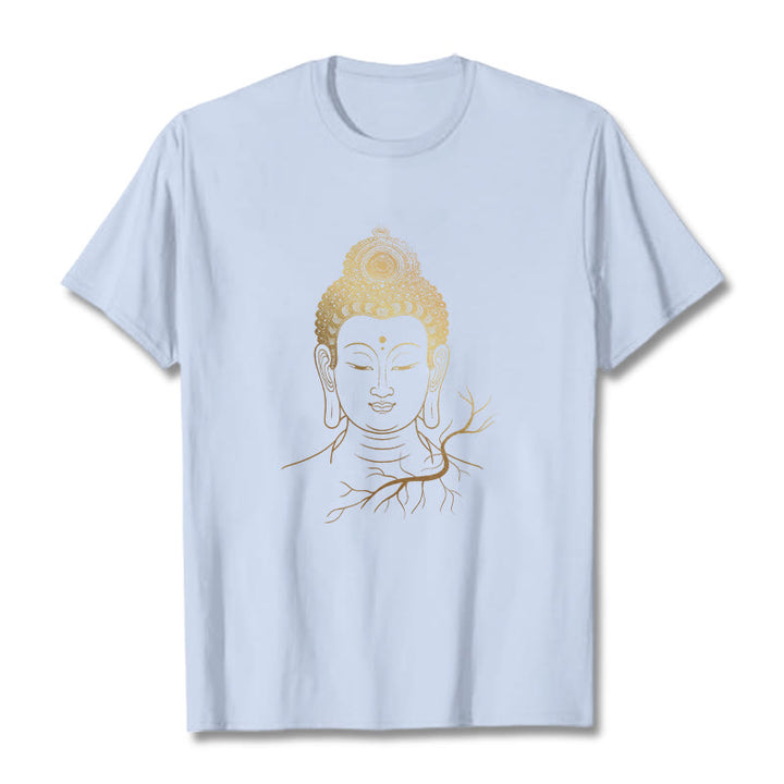 Camiseta con cabeza de Buddha Stones de Buda para meditación dorada - Cian claro - 2XL - image 18