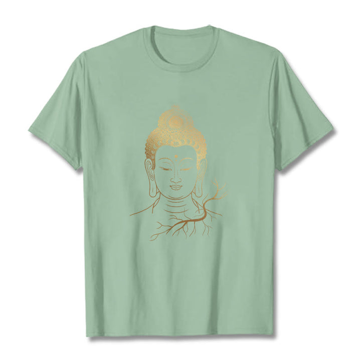Camiseta con cabeza de Buddha Stones de Buda para meditación dorada - Verde pálido - 2XL - image 15