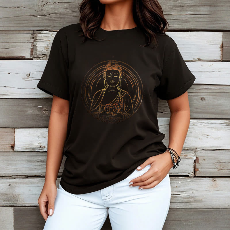 Camiseta con Buddha Stones dorado sosteniendo una flor de loto y piedras de Buda - image 4