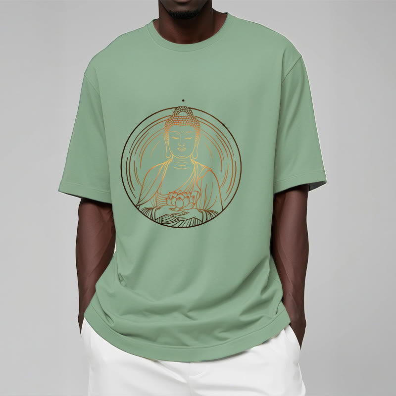 Camiseta con Buddha Stones dorado sosteniendo una flor de loto y piedras de Buda - image 16