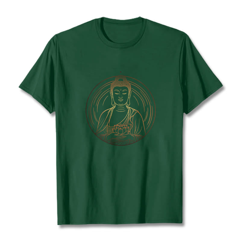 Camiseta con Buddha Stones dorado sosteniendo una flor de loto y piedras de Buda - Verde bosque - 2XL - image 10