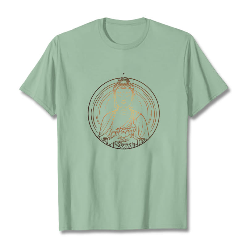 Camiseta con Buddha Stones dorado sosteniendo una flor de loto y piedras de Buda - Verde pálido - 2XL - image 15