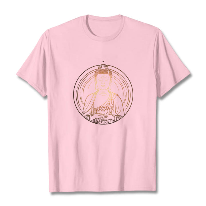 Camiseta con Buddha Stones dorado sosteniendo una flor de loto y piedras de Buda - Rosa claro - 2XL - image 13
