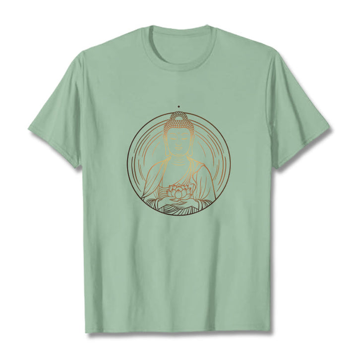 Camiseta con Buddha Stones dorado sosteniendo una flor de loto y piedras de Buda - Verde pálido - 2XL - image 14