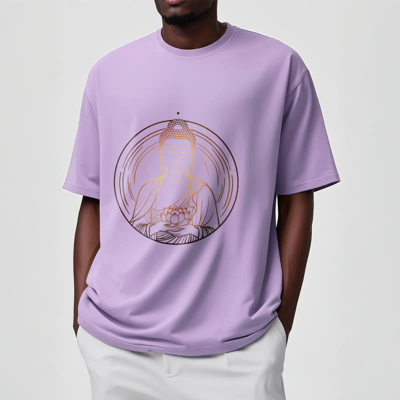 Camiseta con Buddha Stones dorado sosteniendo una flor de loto y piedras de Buda - image 17