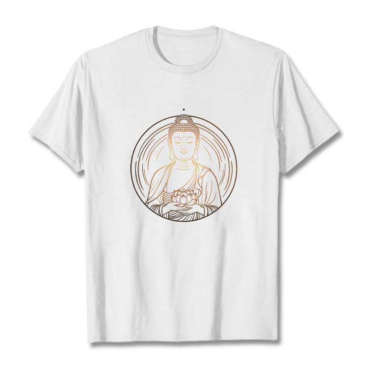 Camiseta con Buddha Stones dorado sosteniendo una flor de loto y piedras de Buda - Blanco - 2XL - image 5