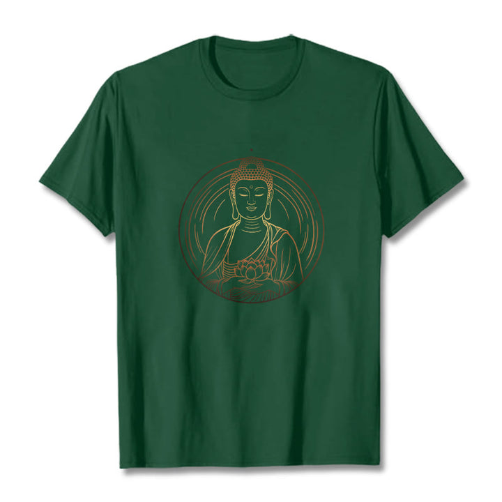 Camiseta con Buddha Stones dorado sosteniendo una flor de loto y piedras de Buda - Verde bosque - 2XL - image 11