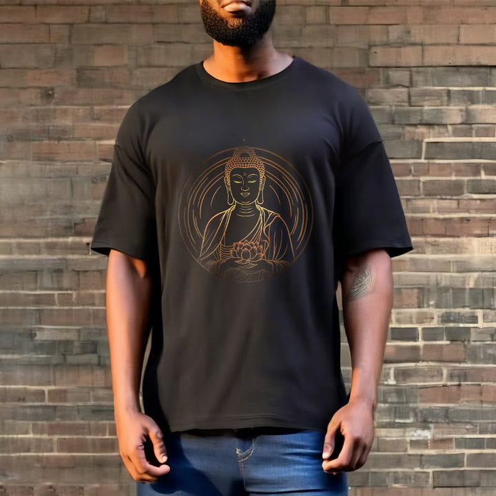 Camiseta con Buddha Stones dorado sosteniendo una flor de loto y piedras de Buda - image 2