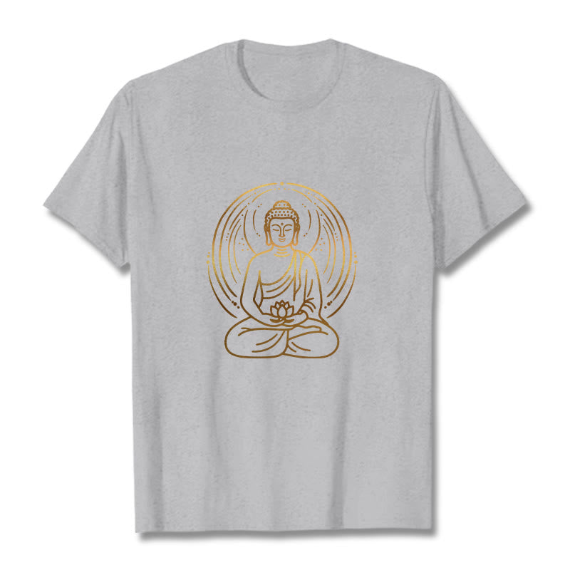 Camiseta con halo de Buda de meditación dorada con Buddha Stones sosteniendo una flor de loto - Gris claro - 2XL - image 19