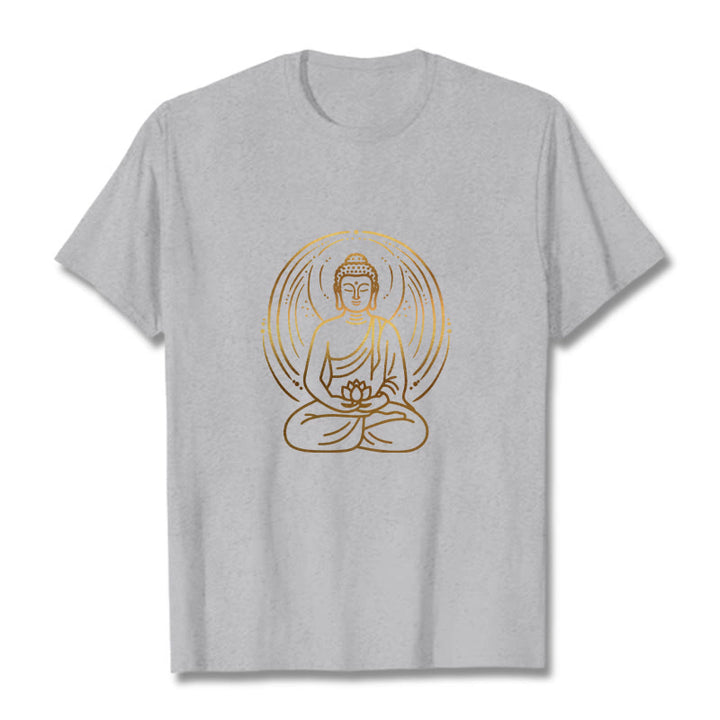 Camiseta con halo de Buda de meditación dorada con Buddha Stones sosteniendo una flor de loto - Gris claro - 2XL - image 19