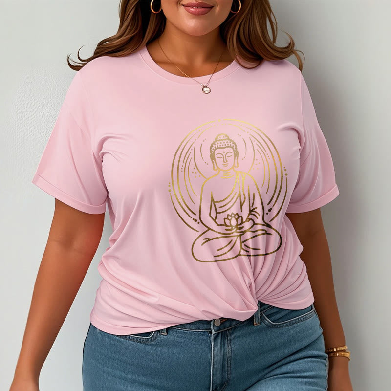 Camiseta con halo de Buda de meditación dorada con Buddha Stones sosteniendo una flor de loto - image 14