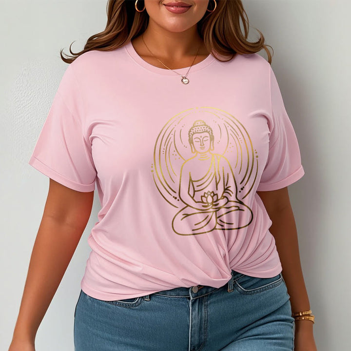 Camiseta con halo de Buda de meditación dorada con Buddha Stones sosteniendo una flor de loto - image 14