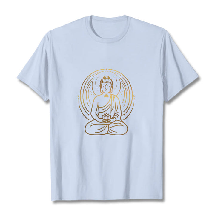 Camiseta con halo de Buda de meditación dorada con Buddha Stones sosteniendo una flor de loto - Cian claro - 2XL - image 19