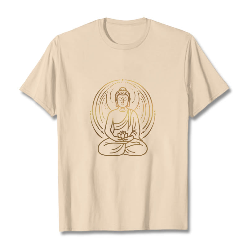 Camiseta con halo de Buda de meditación dorada con Buddha Stones sosteniendo una flor de loto - Sopa de mariscos - 2XL - image 10