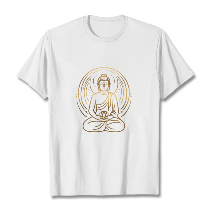 Camiseta con halo de Buda de meditación dorada con Buddha Stones sosteniendo una flor de loto - Blanco - 2XL - image 8