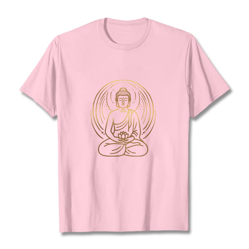 Camiseta con halo de Buda de meditación dorada con Buddha Stones sosteniendo una flor de loto - Rosa claro - 2XL - image 13
