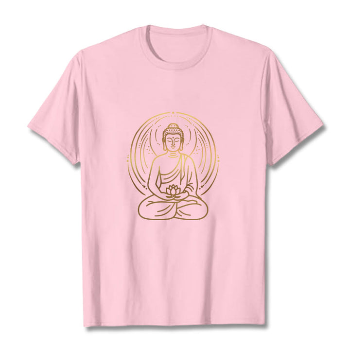 Camiseta con halo de Buda de meditación dorada con Buddha Stones sosteniendo una flor de loto - Rosa claro - 2XL - image 13