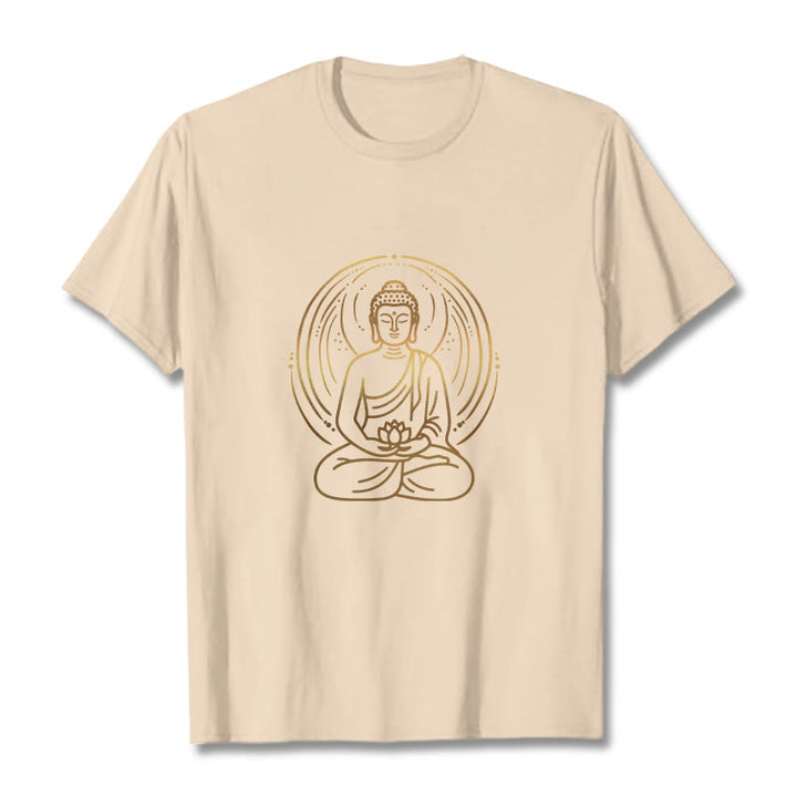 Camiseta con halo de Buda de meditación dorada con Buddha Stones sosteniendo una flor de loto - Sopa de mariscos - 2XL - image 11