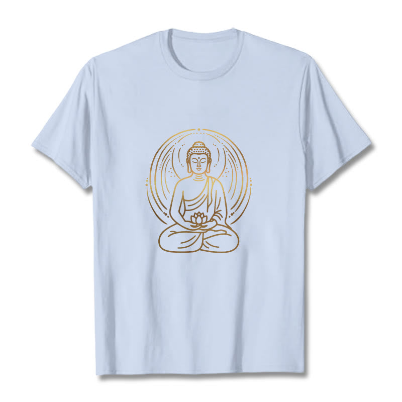 Camiseta con halo de Buda de meditación dorada con Buddha Stones sosteniendo una flor de loto - Cian claro - 2XL - image 18