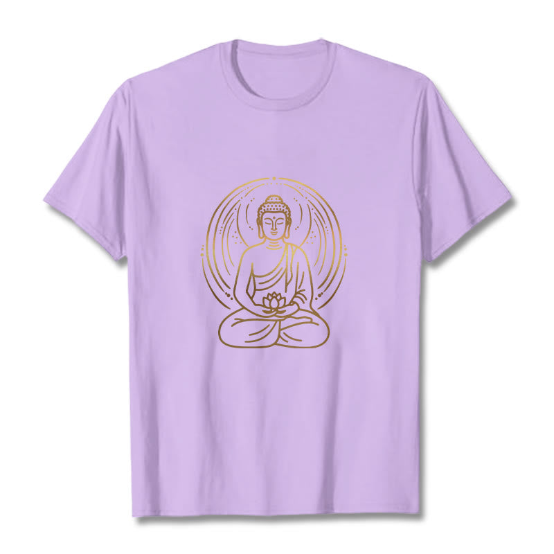 Camiseta con halo de Buda de meditación dorada con Buddha Stones sosteniendo una flor de loto - Ciruela - 2XL - image 17