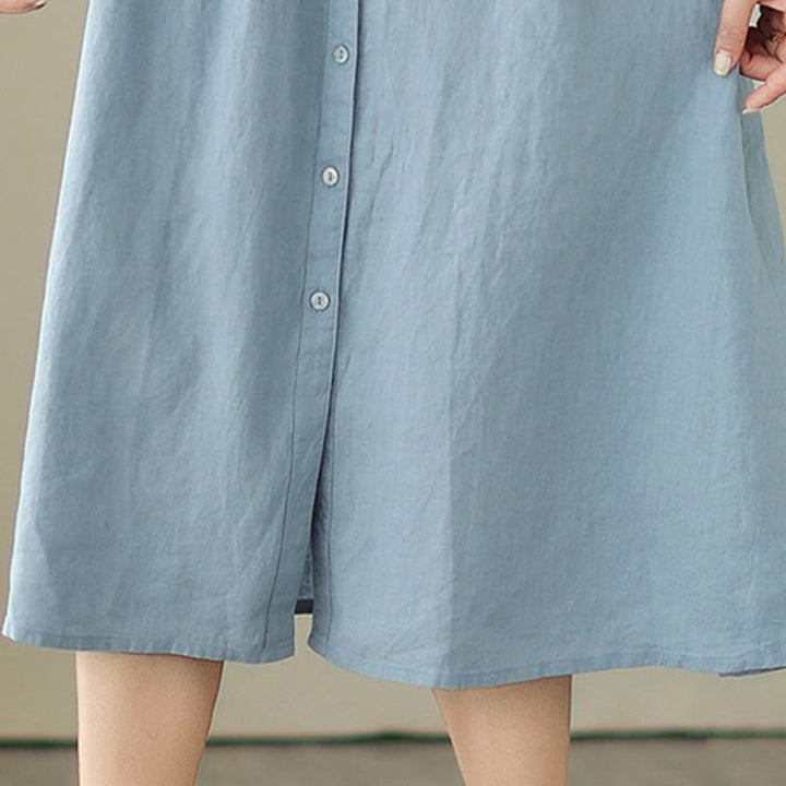 Vestido midi de lino y algodón sin mangas, con diseño plisado, de botonadura sencilla y sencillo de Buddha Stones - image 17
