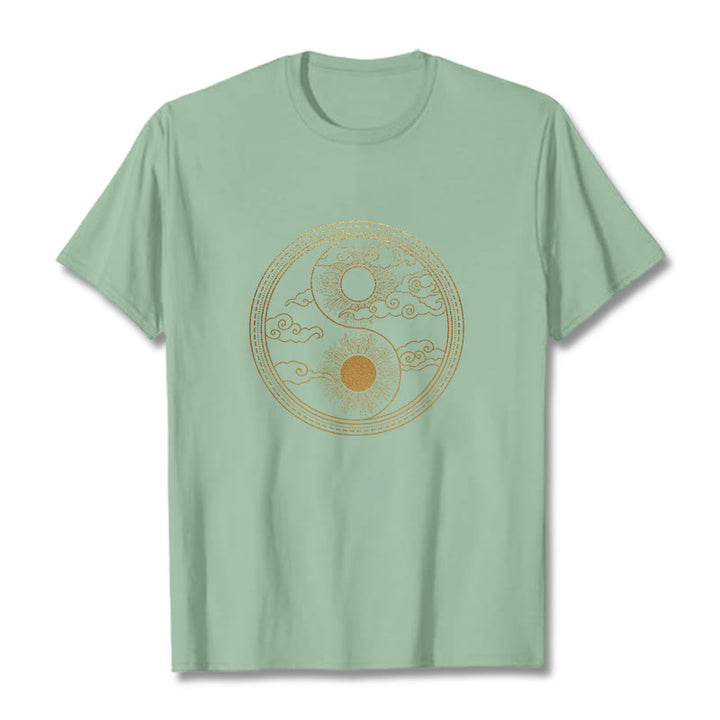 Camiseta con Buddha Stones, Yin Yang, sol y nubes auspiciosas - Verde pálido - 2XL - image 14