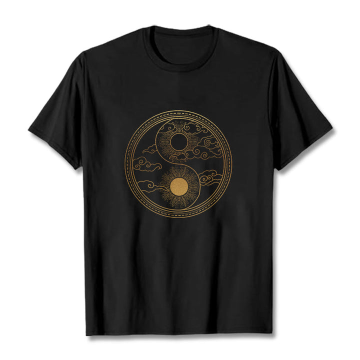 Camiseta con Buddha Stones, Yin Yang, sol y nubes auspiciosas - Negro - 2XL - image 0