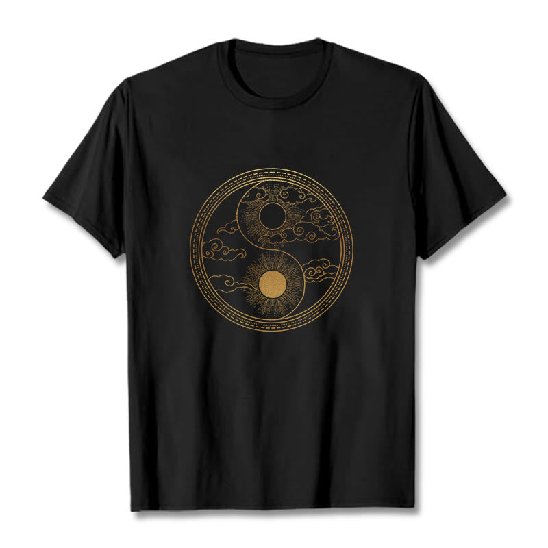 Camiseta con Buddha Stones, Yin Yang, sol y nubes auspiciosas - Negro - 2XL - image 1