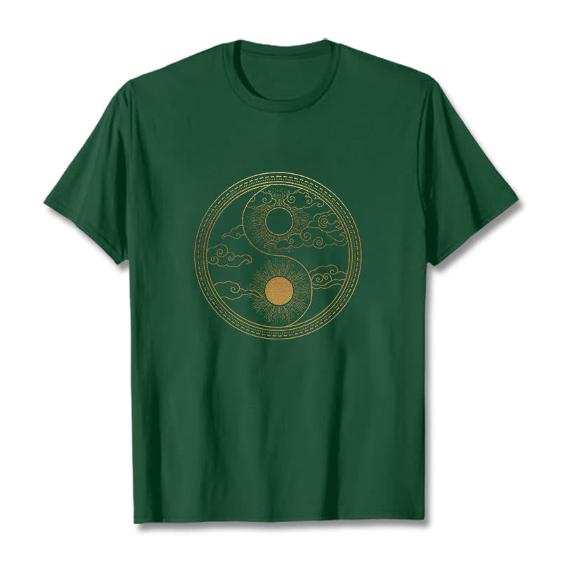 Camiseta con Buddha Stones, Yin Yang, sol y nubes auspiciosas - Verde bosque - 2XL - image 5