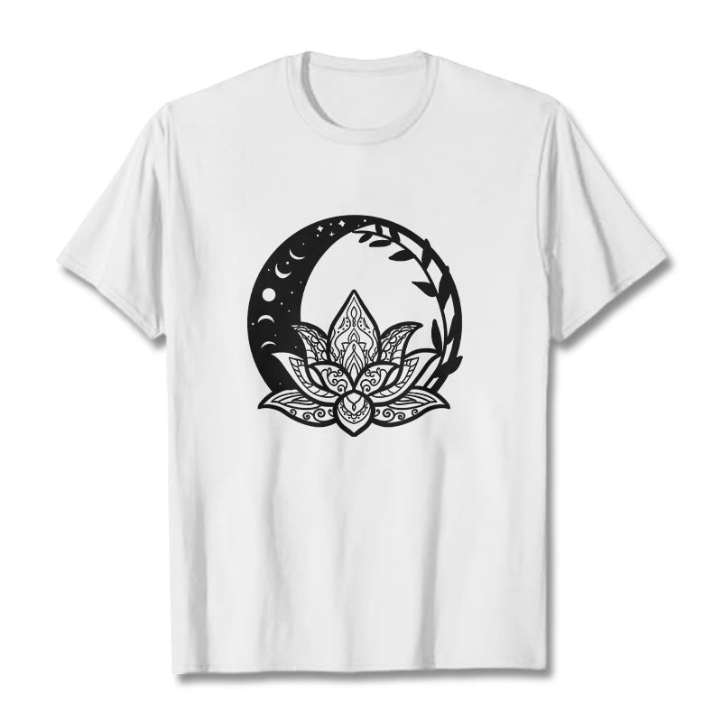 Camiseta con Buddha Stones, flor de loto, sol, luna y vides entrelazadas - Blanco - 2XL - image 0