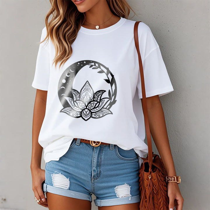 Camiseta con Buddha Stones, flor de loto, sol, luna y vides entrelazadas - image 3