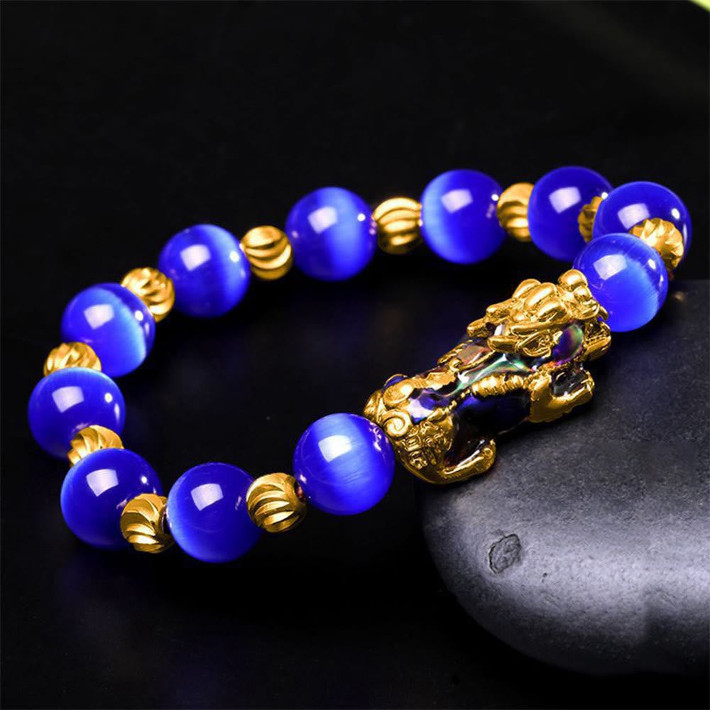 Pulsera de soporte PiXiu con cambio de color de ojo de gato y Buddha Stones