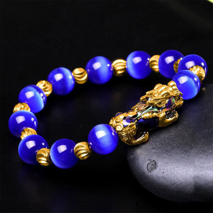 Pulsera de soporte PiXiu con cambio de color de ojo de gato y Buddha Stones