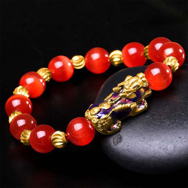 Pulsera de soporte PiXiu con cambio de color de ojo de gato y Buddha Stones