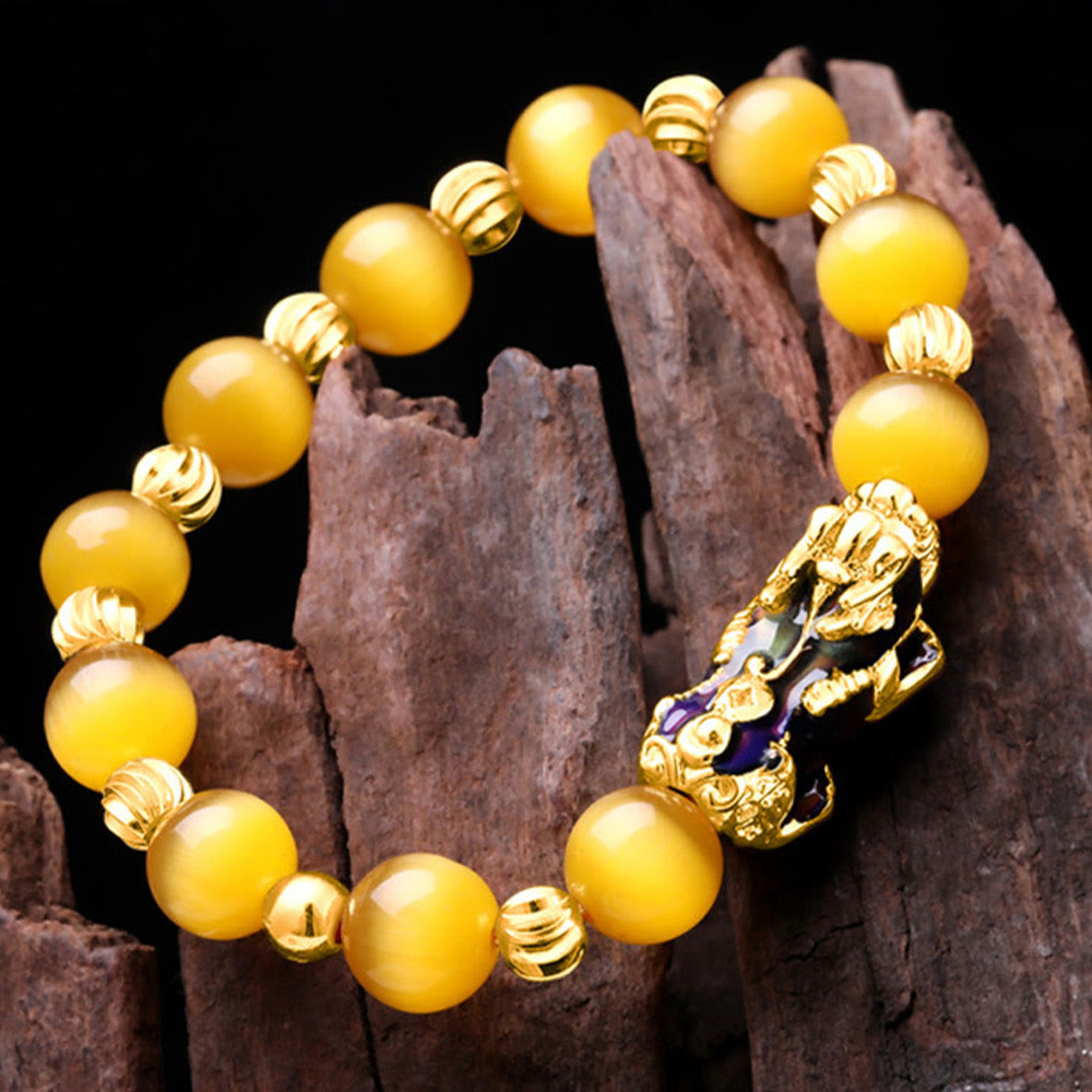 Pulsera de soporte PiXiu con cambio de color de ojo de gato y Buddha Stones