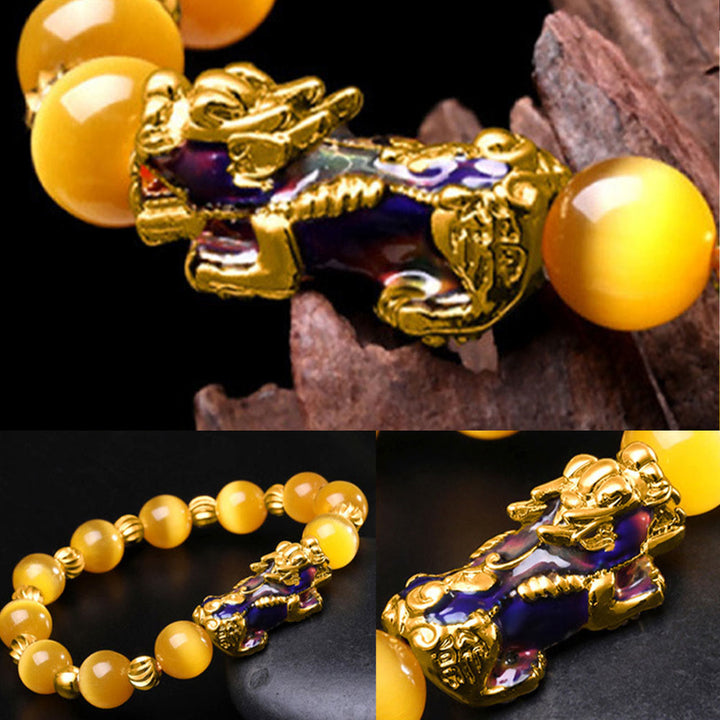 Pulsera de soporte PiXiu con cambio de color de ojo de gato y Buddha Stones
