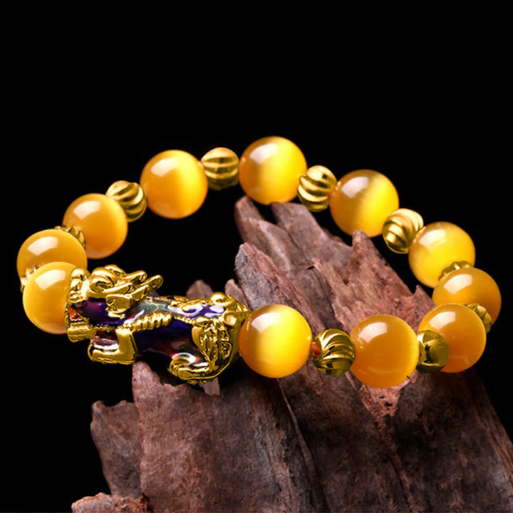 Pulsera de soporte PiXiu con cambio de color de ojo de gato y Buddha Stones