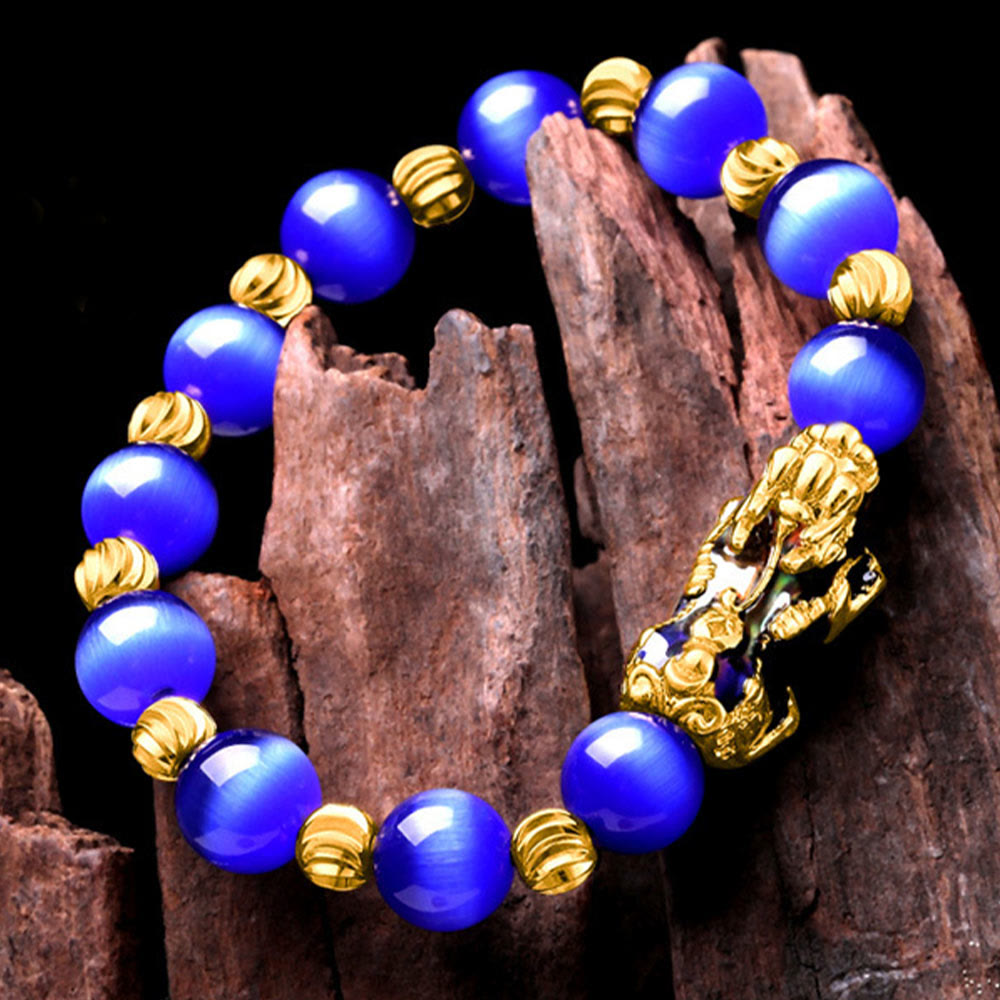 Pulsera de soporte PiXiu con cambio de color de ojo de gato y Buddha Stones