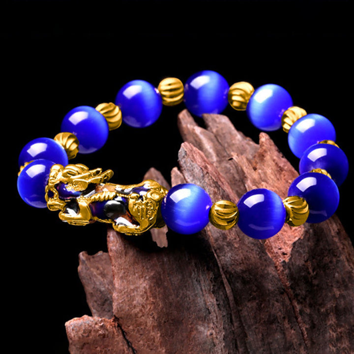 Pulsera de soporte PiXiu con cambio de color de ojo de gato y Buddha Stones