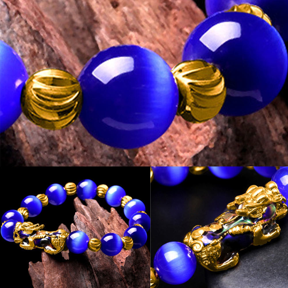 Pulsera de soporte PiXiu con cambio de color de ojo de gato y Buddha Stones